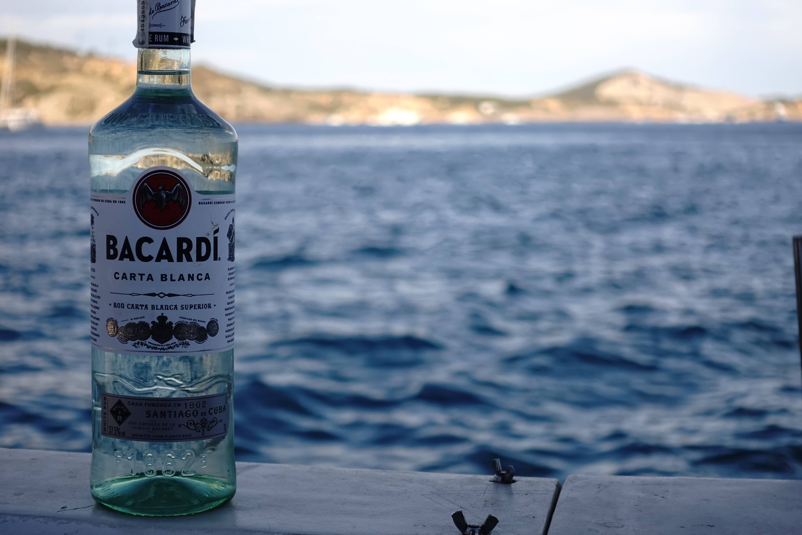 Bottle of Bacardi on deck